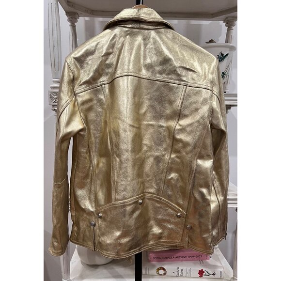 Free People $698 We The Free Gold Jealousy Leather Moto Jacket Size Medium - Picture 4 of 4